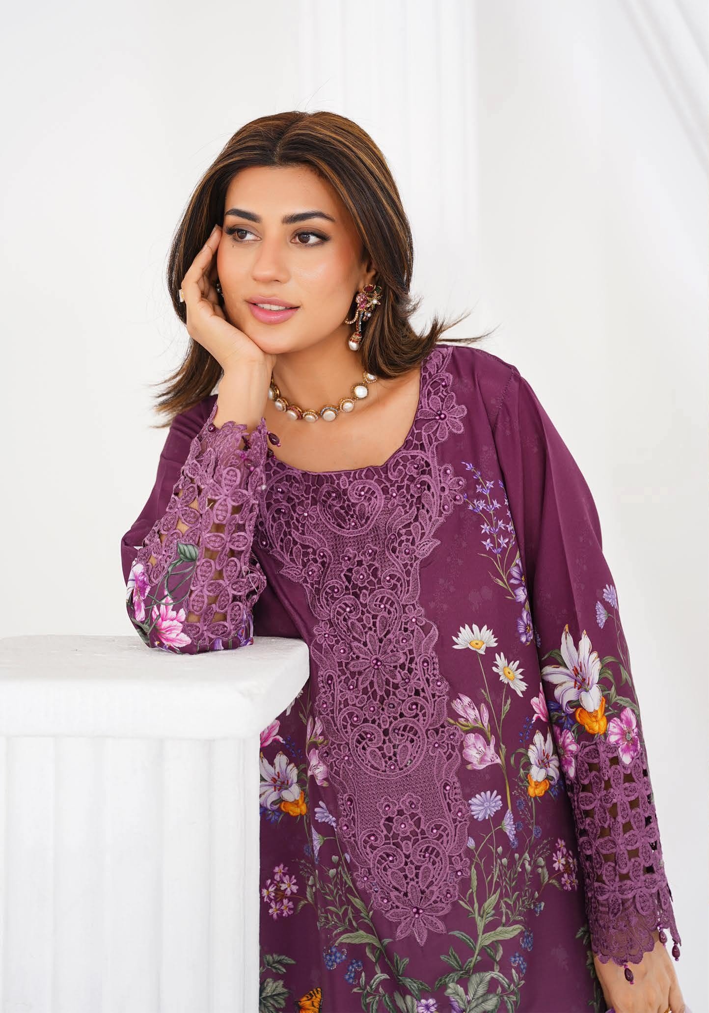 Sajni M.Prints - Emerald Botanical Lawn Suit with Chiffon Dupatta - Image 7