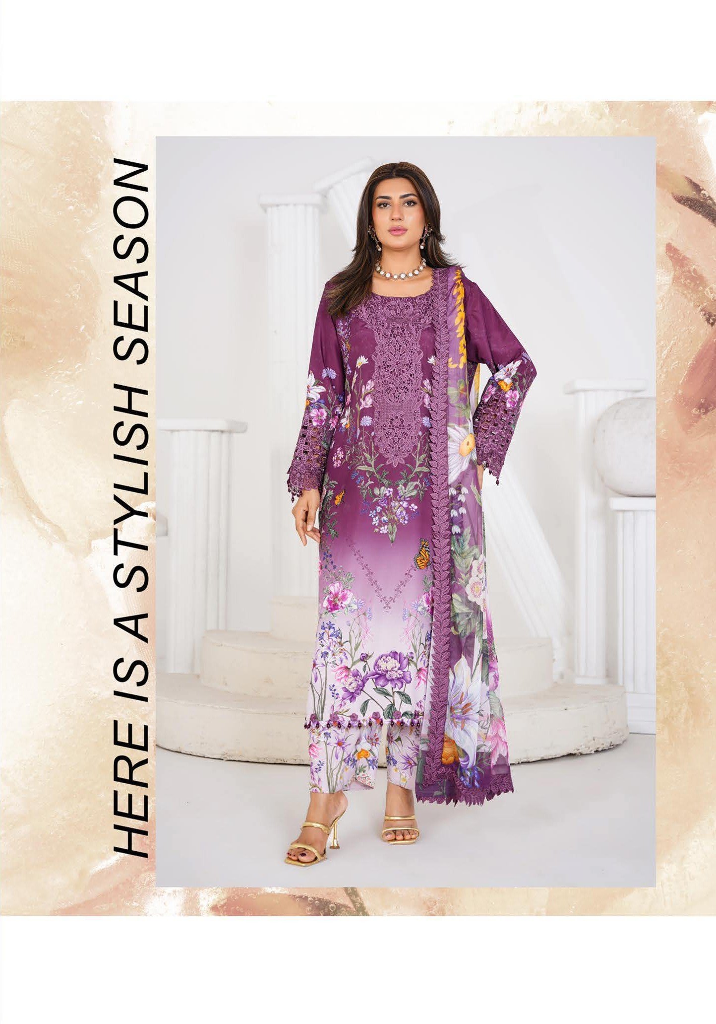 Sajni M.Prints - Emerald Botanical Lawn Suit with Chiffon Dupatta - Image 8