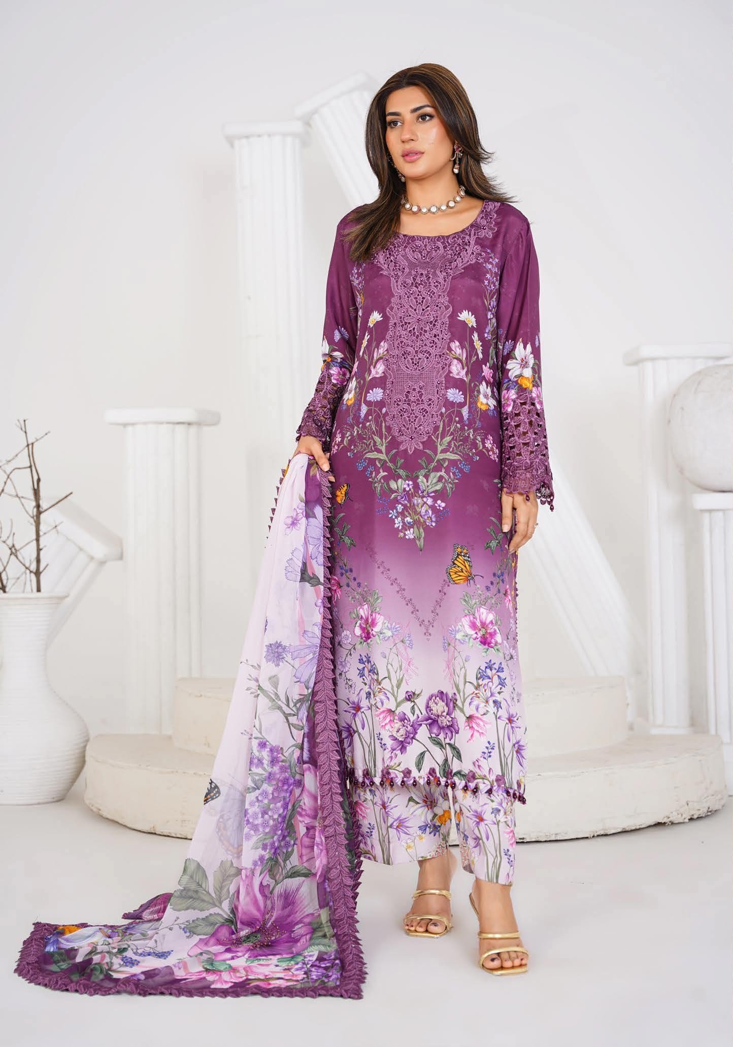 Sajni M.Prints - Emerald Botanical Lawn Suit with Chiffon Dupatta