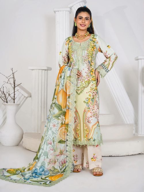 Sajni M.Prints - Royal Indigo Floral Lawn Suit with Chiffon Dupatta