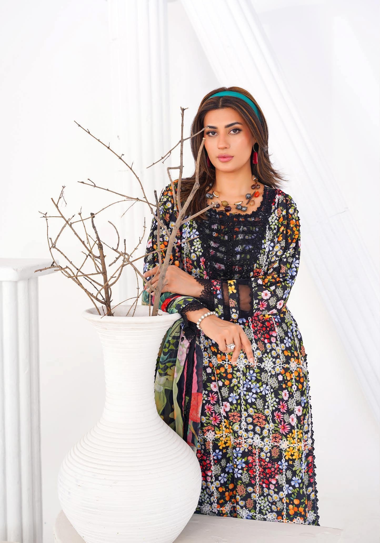 Sajni M.Prints - Midnight Garden Cutwork Lawn Suit with Chiffon Dupatta - Image 3
