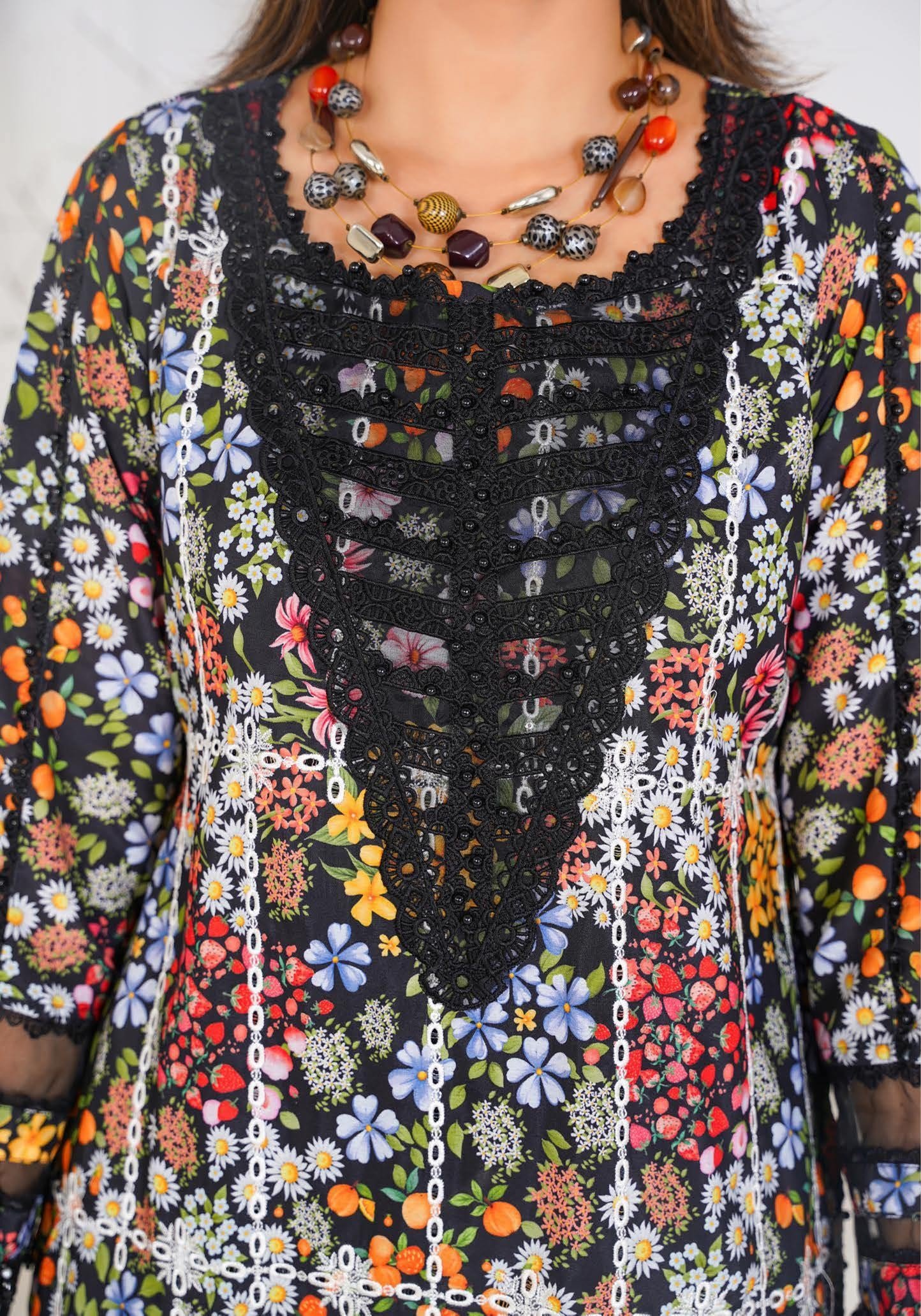 Sajni M.Prints - Midnight Garden Cutwork Lawn Suit with Chiffon Dupatta - Image 5