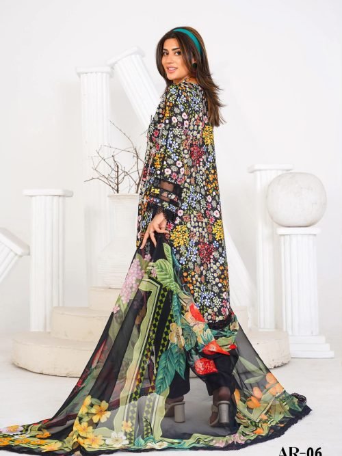Sajni M.Prints - Midnight Garden Cutwork Lawn Suit with Chiffon Dupatta