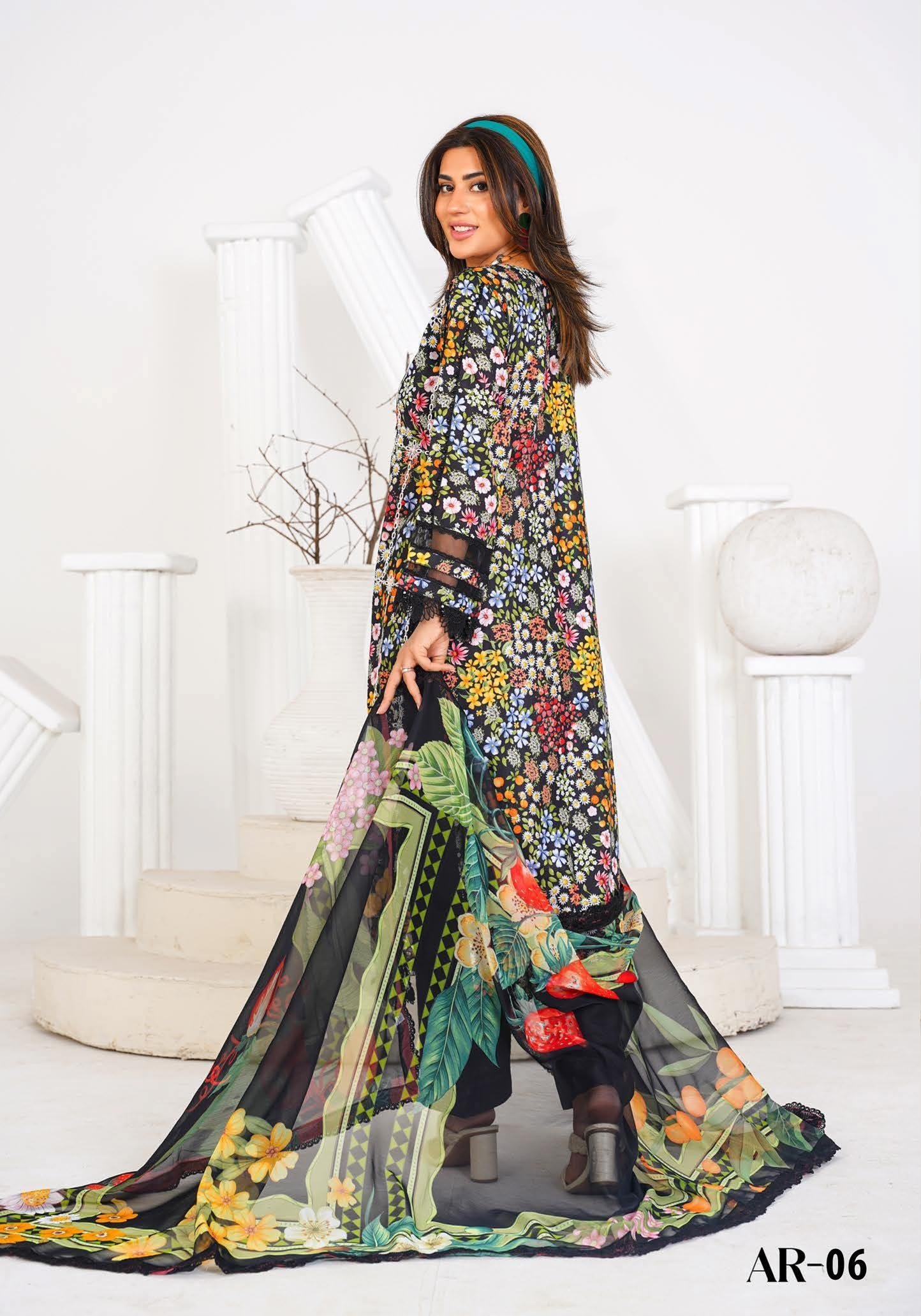 Sajni M.Prints - Midnight Garden Cutwork Lawn Suit with Chiffon Dupatta