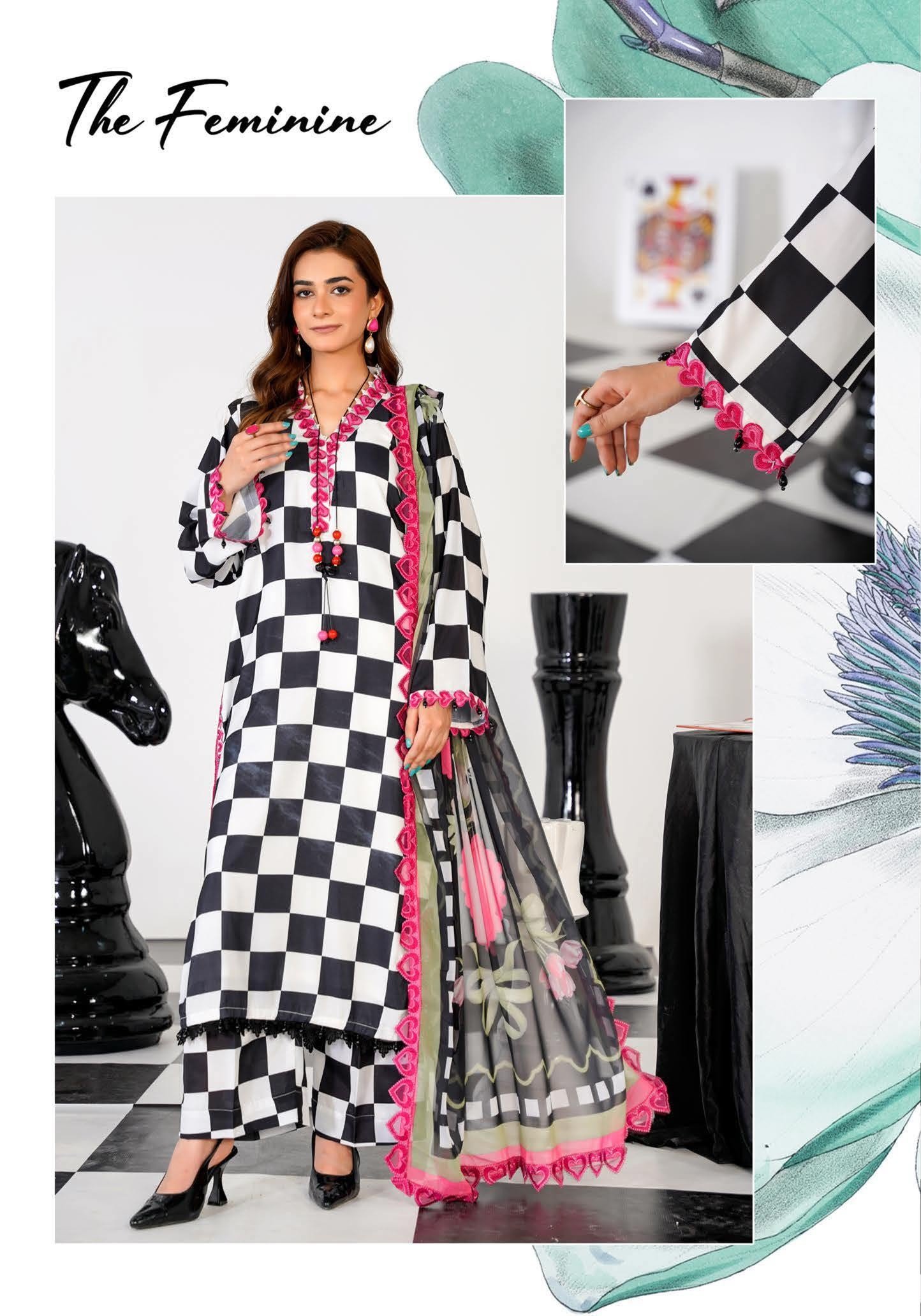 Sajni M.Prints - Olive Grove Lawn Suit with Chiffon Dupatta - Image 5
