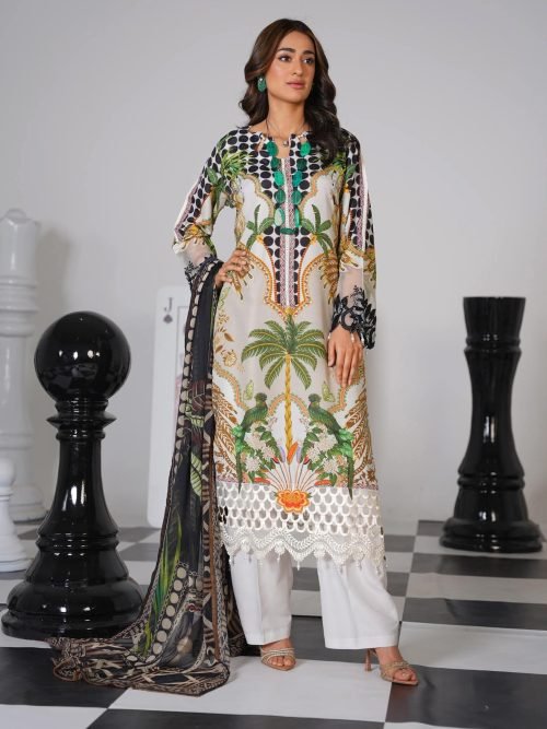 Sajni M.Prints - Pastel Mint Garden Lawn Suit with Chiffon Dupatta