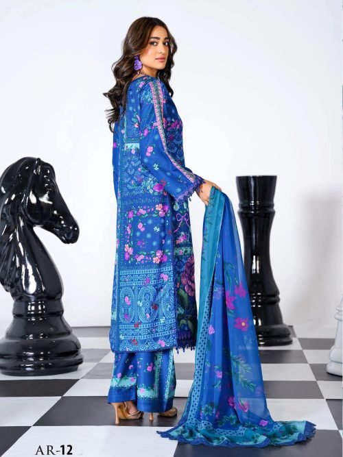 Sajni M.Prints - Turquoise Wave Lawn Suit with Chiffon Dupatta