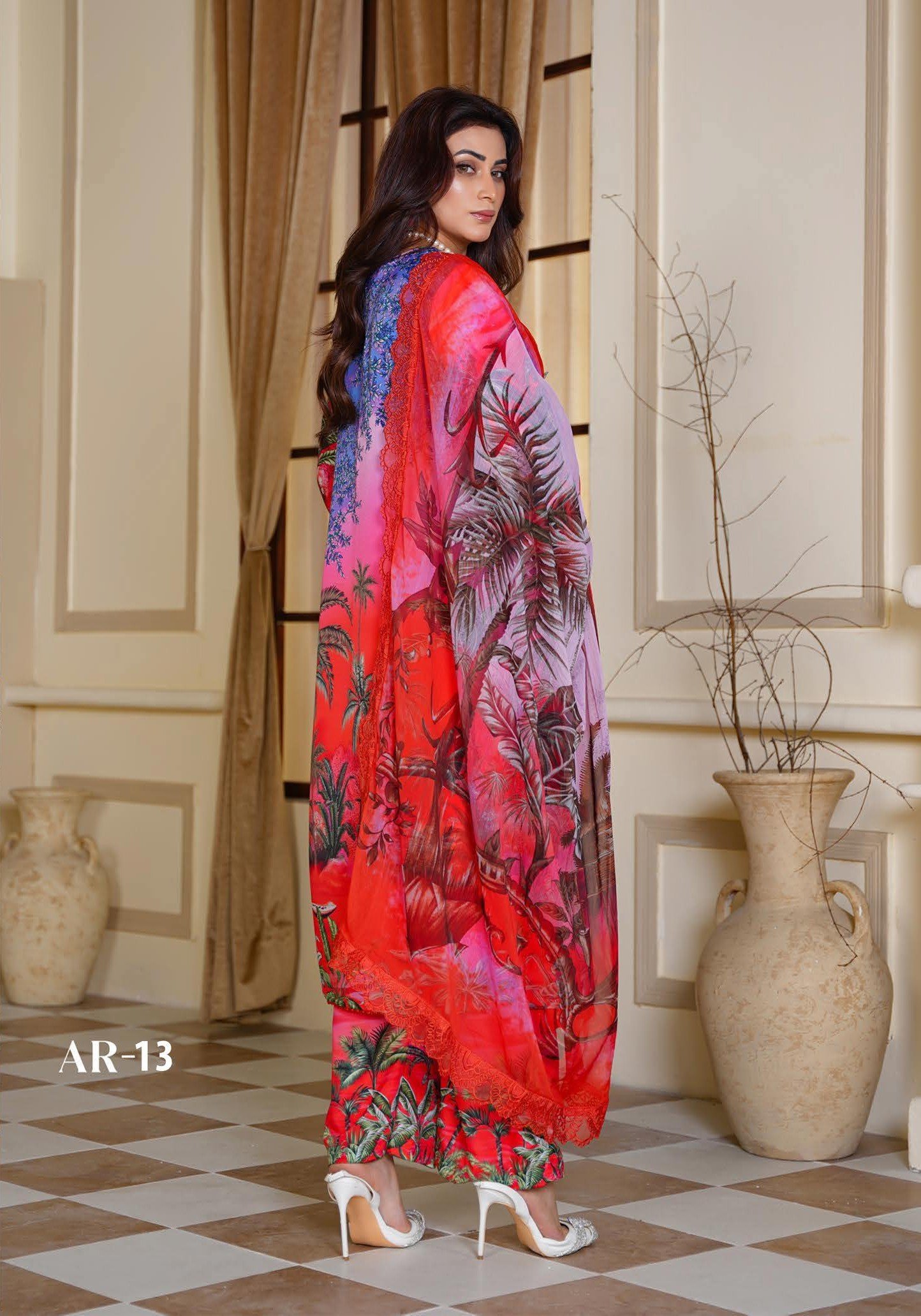 Sajni M.Prints - Terracotta Ethnic Lawn Suit with Chiffon Dupatta - Image 2