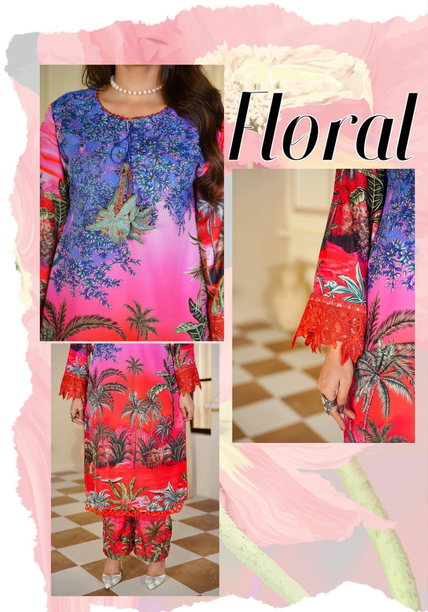 Sajni M.Prints - Terracotta Ethnic Lawn Suit with Chiffon Dupatta - Image 5