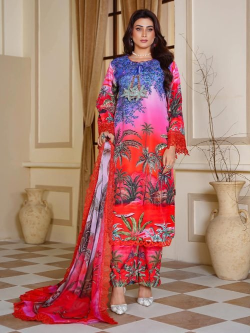 Sajni M.Prints - Terracotta Ethnic Lawn Suit with Chiffon Dupatta