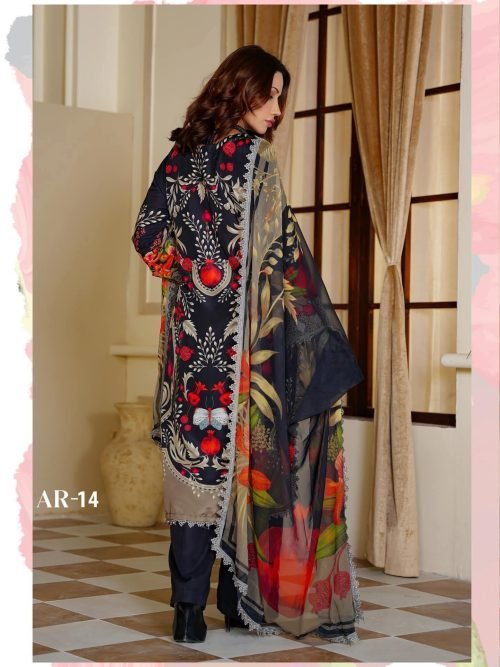 Sajni M.Prints - Golden Amber Floral Lawn Suit with Chiffon Dupatta