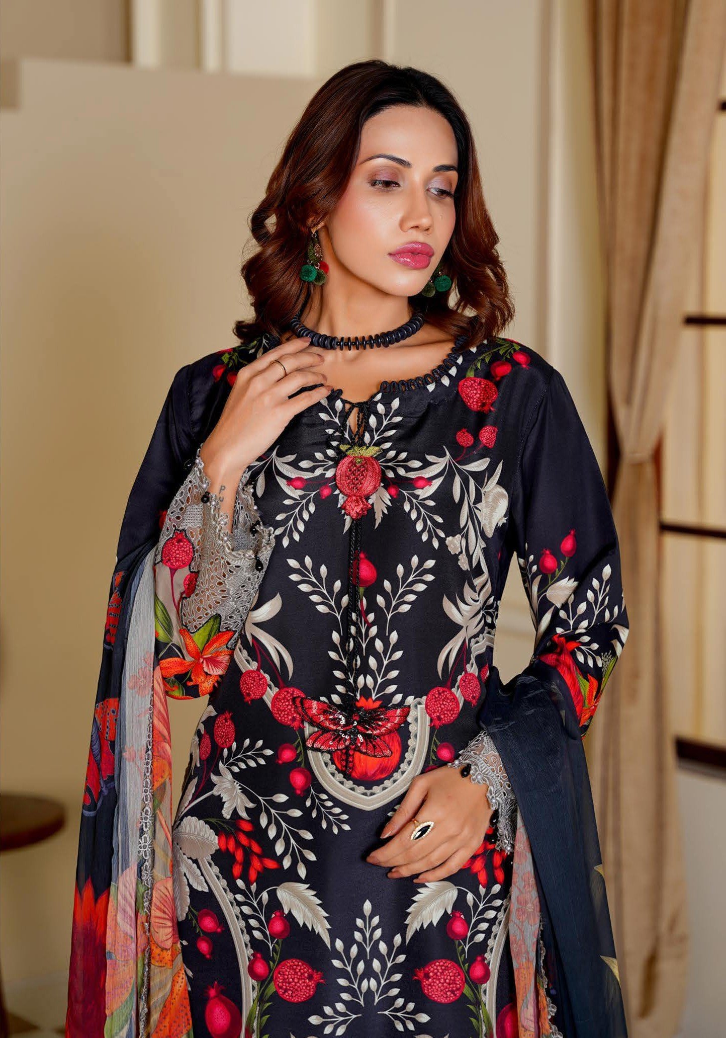 Sajni M.Prints - Golden Amber Floral Lawn Suit with Chiffon Dupatta - Image 6