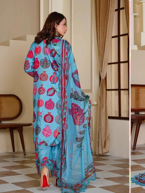Sajni M.Prints - Peach Blossom Lawn Suit with Chiffon Dupatta