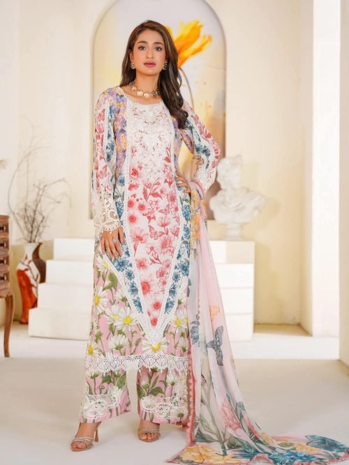 Sajni M.Prints - Teal Blossom Festive Lawn Suit with Chiffon Dupatta