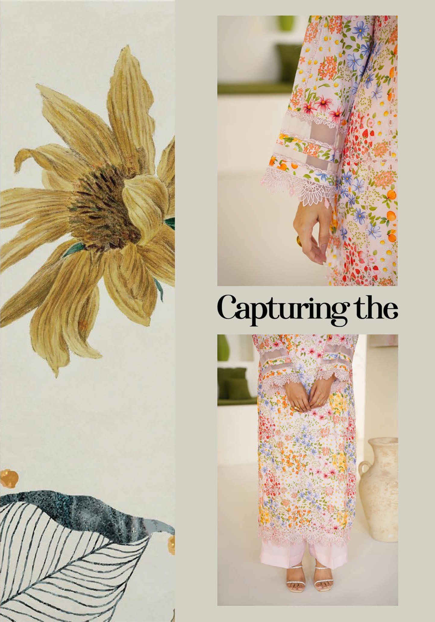 Sajni M.Prints - Peach Meadow Floral Lawn Suit with Chiffon Dupatta - Image 10