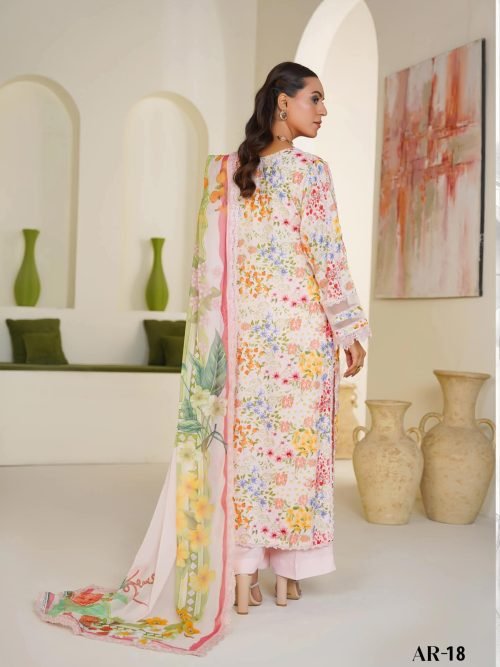 Sajni M.Prints - Peach Meadow Floral Lawn Suit with Chiffon Dupatta
