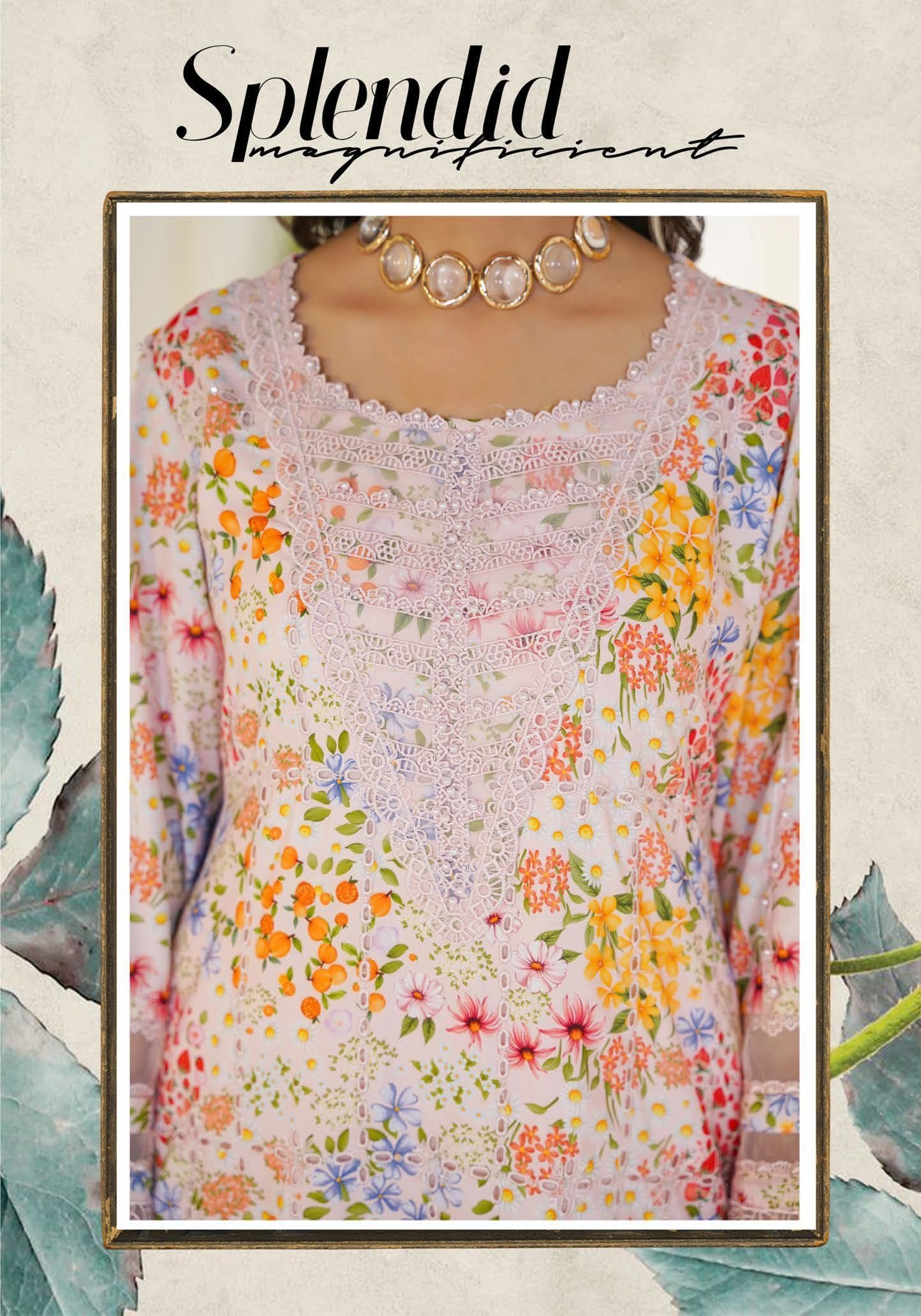 Sajni M.Prints - Peach Meadow Floral Lawn Suit with Chiffon Dupatta - Image 7