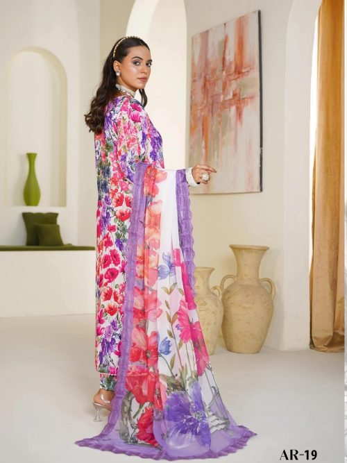 Sajni M.Prints - Magenta Poppy Lawn Suit with Chiffon Dupatta