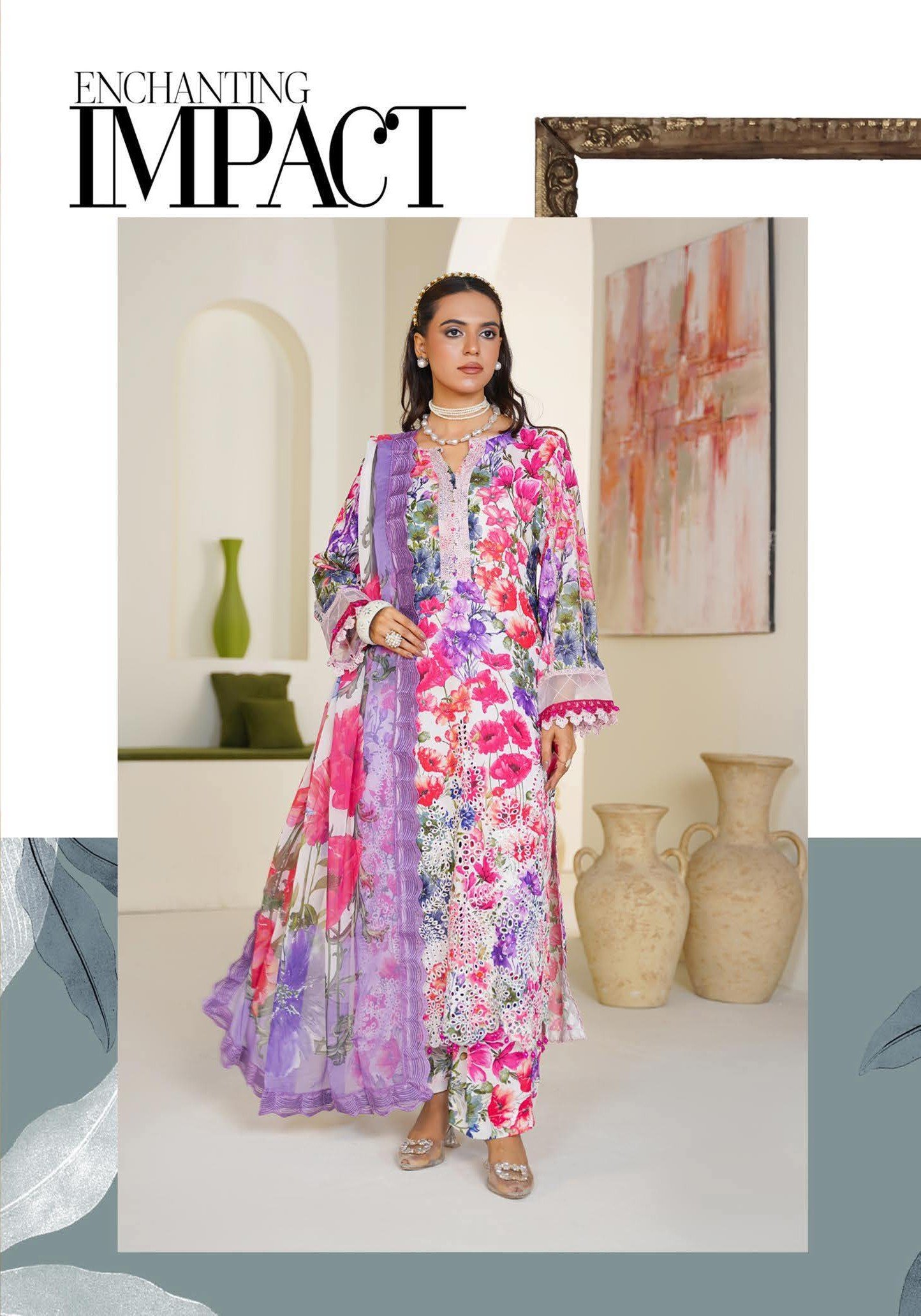 Sajni M.Prints - Magenta Poppy Lawn Suit with Chiffon Dupatta - Image 6