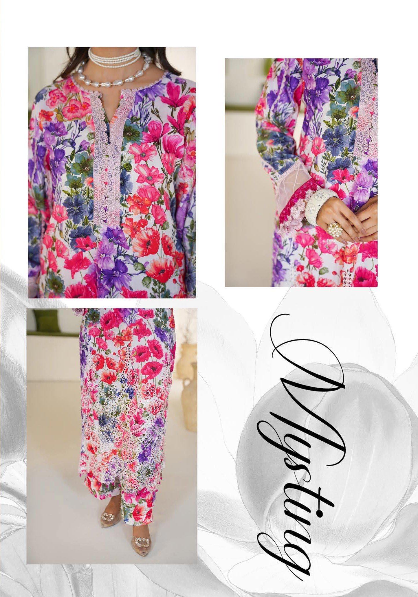 Sajni M.Prints - Magenta Poppy Lawn Suit with Chiffon Dupatta - Image 8