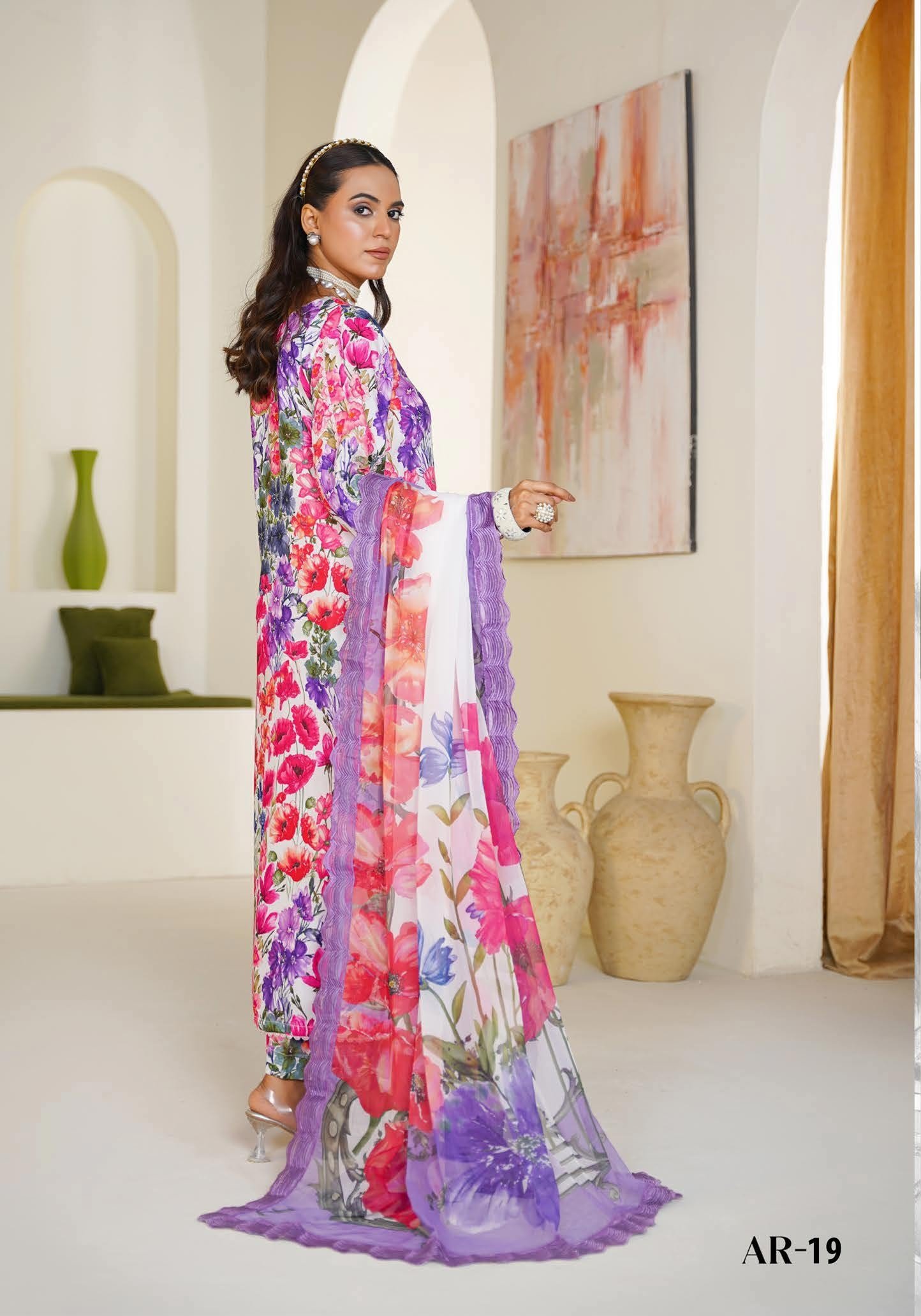 Sajni M.Prints - Magenta Poppy Lawn Suit with Chiffon Dupatta