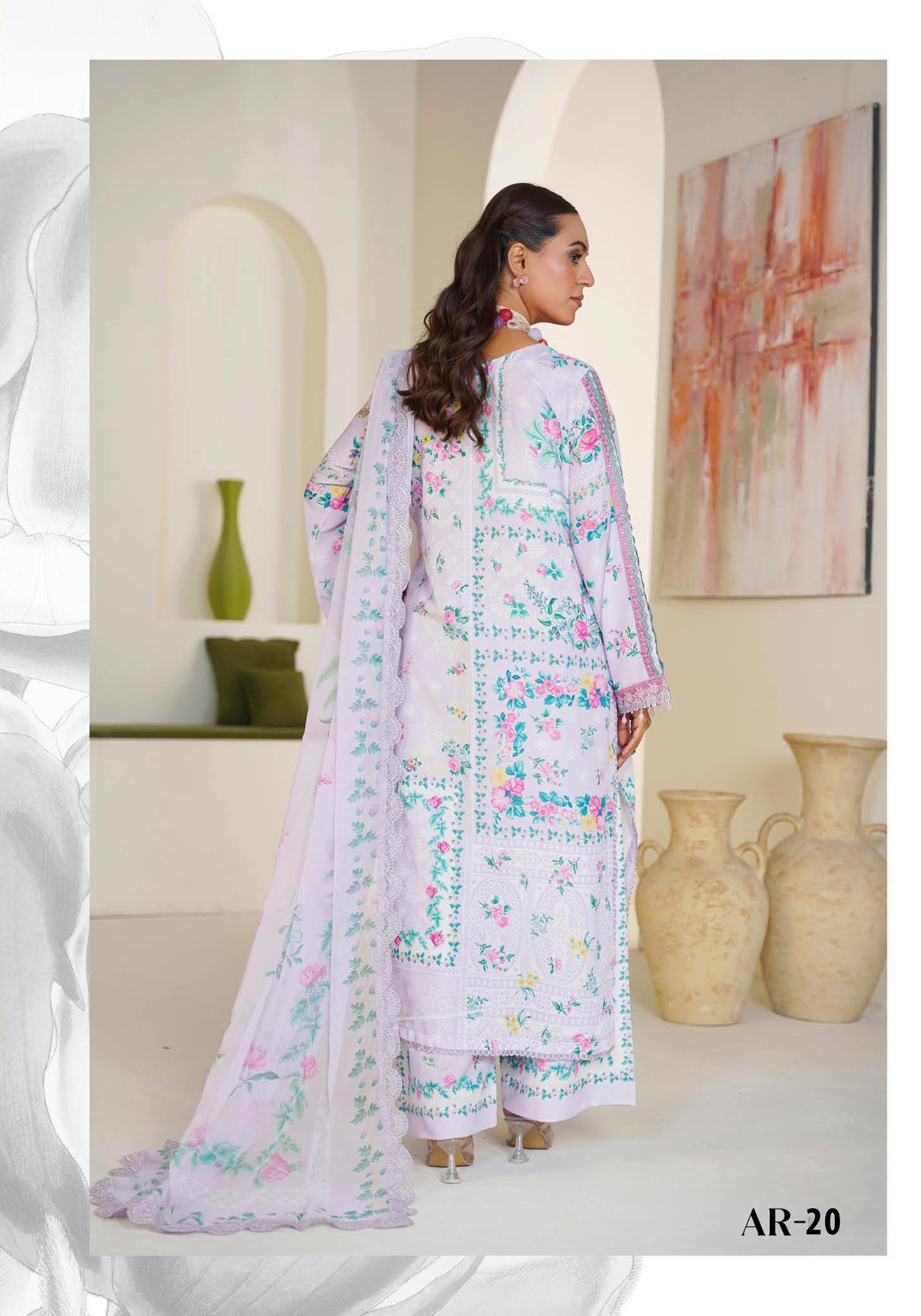 Sajni M.Prints - Lavender Lilac Floral Lawn Suit with Chiffon Dupatta - Image 2