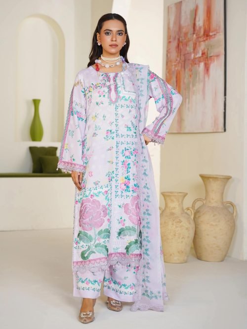 Sajni M.Prints - Lavender Lilac Floral Lawn Suit with Chiffon Dupatta
