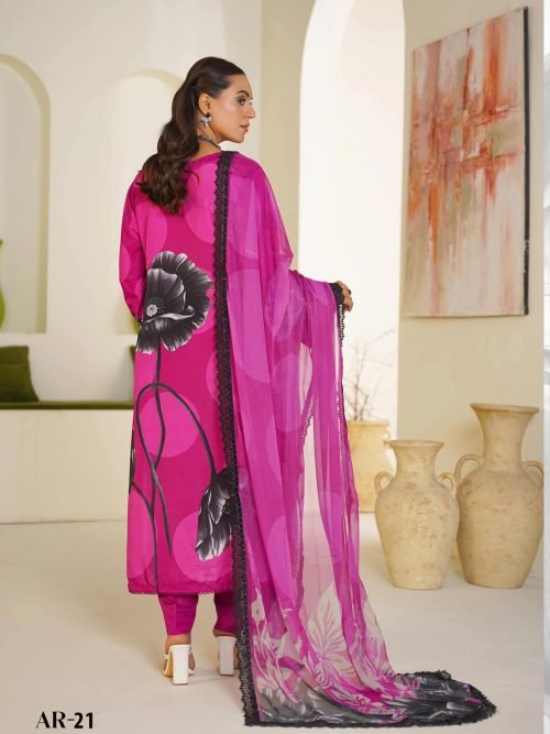 Sajni M.Prints - Dusty Rose Lawn Suit with Chiffon Dupatta