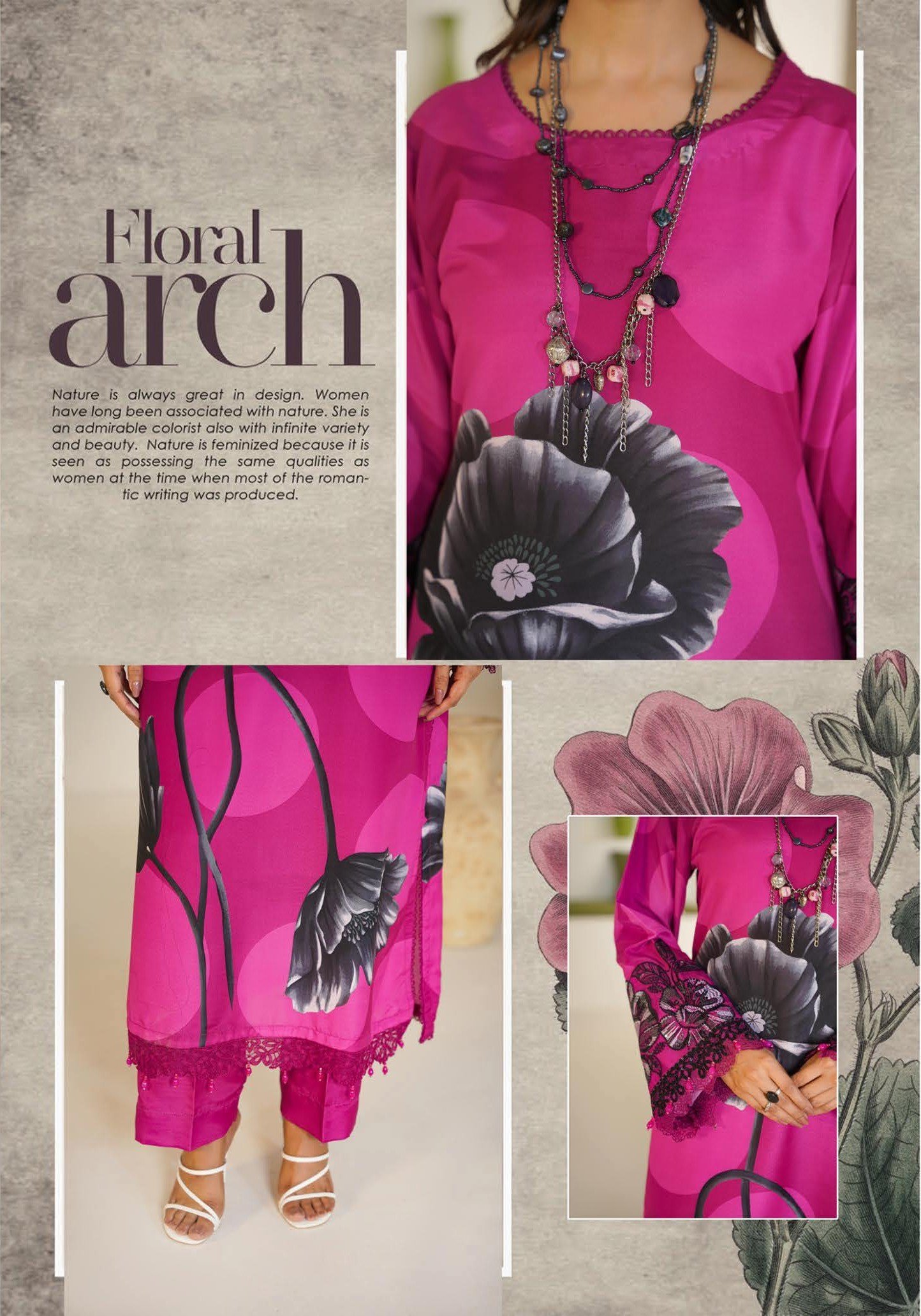 Sajni M.Prints - Dusty Rose Lawn Suit with Chiffon Dupatta - Image 6