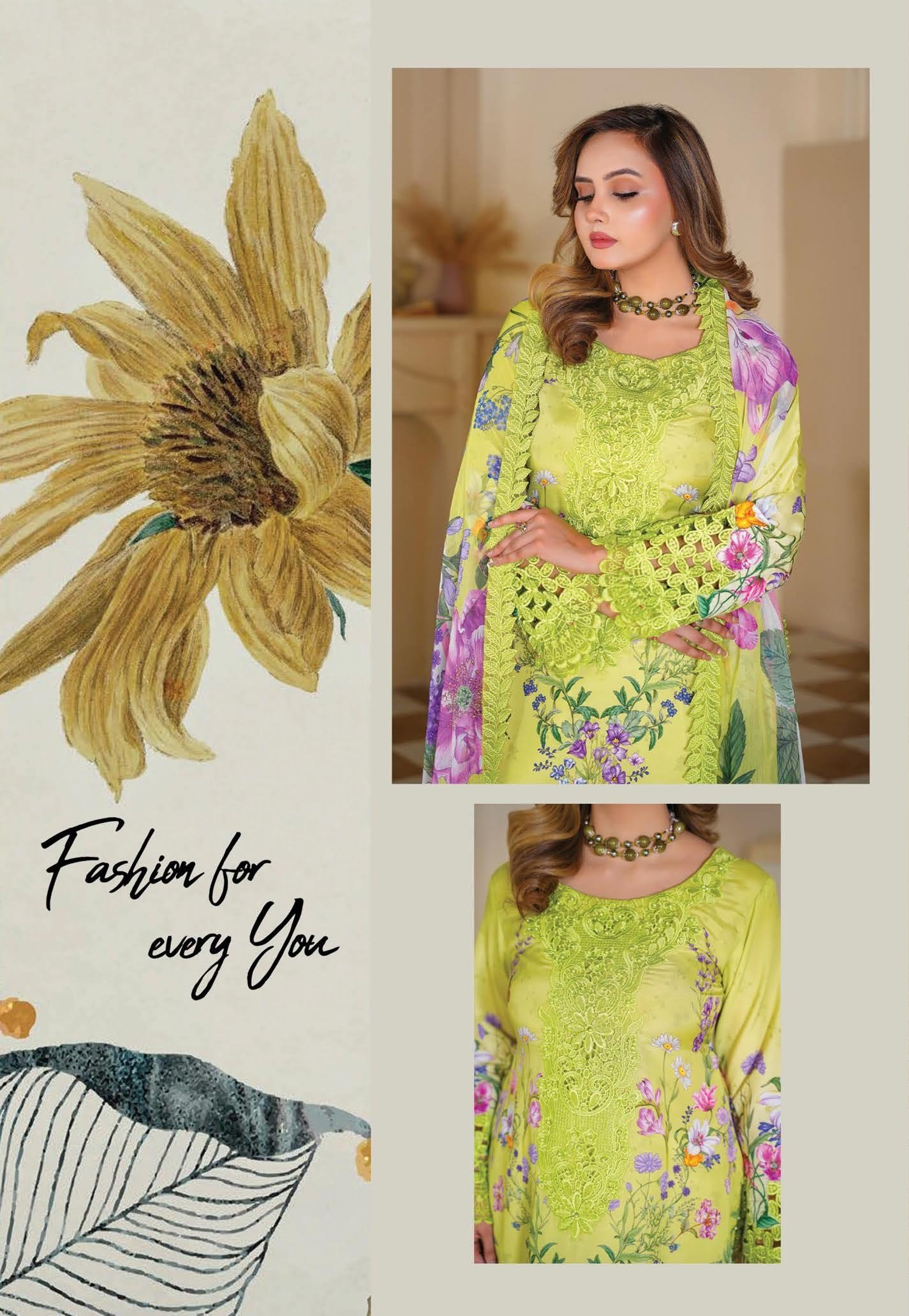 Sajni M.Prints - Ivory Jasmine Lawn Suit with Chiffon Dupatta - Image 5