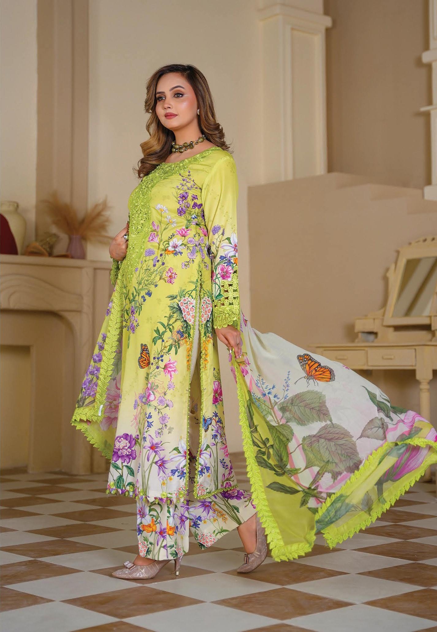 Sajni M.Prints - Ivory Jasmine Lawn Suit with Chiffon Dupatta - Image 6