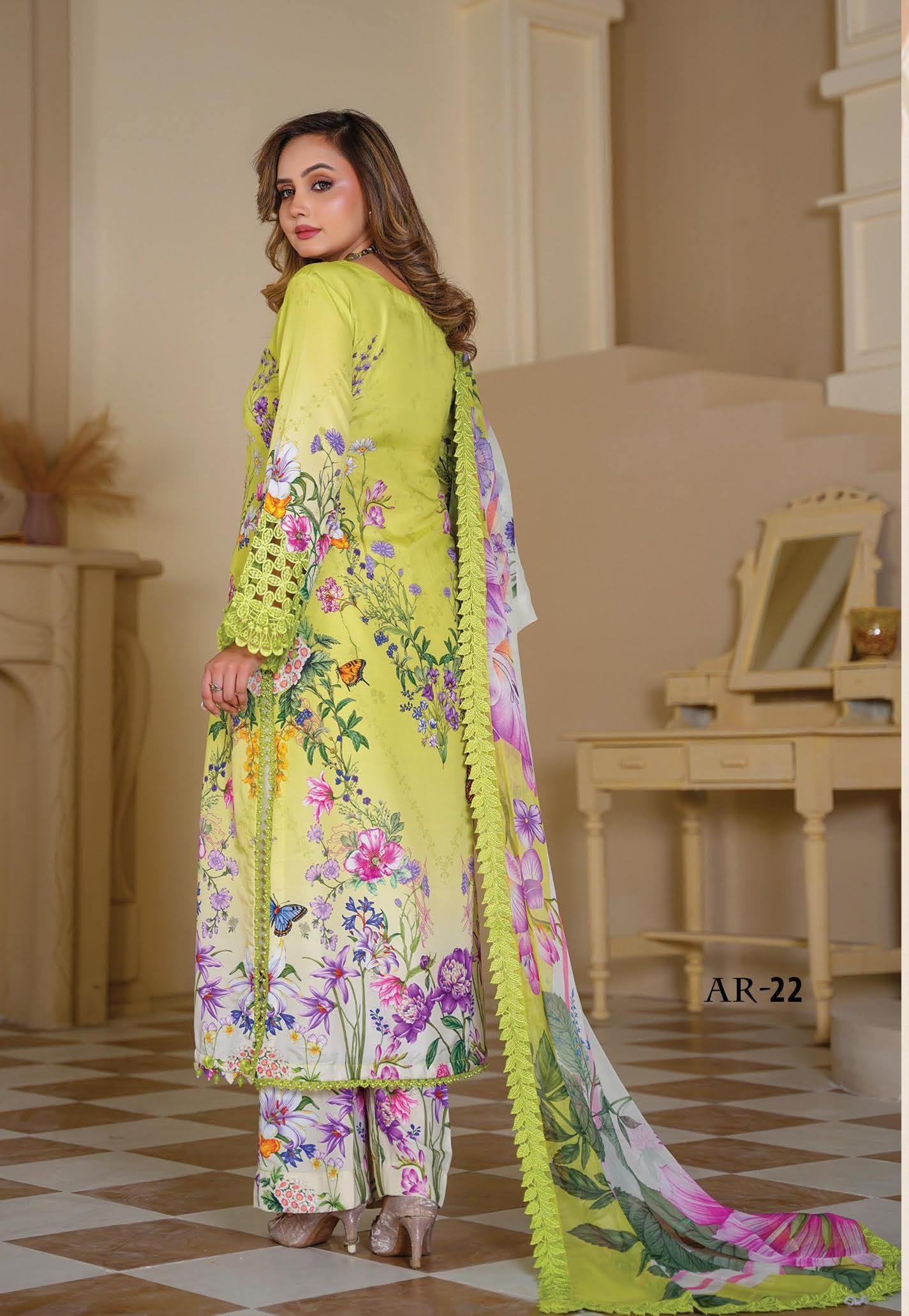 Sajni M.Prints - Ivory Jasmine Lawn Suit with Chiffon Dupatta