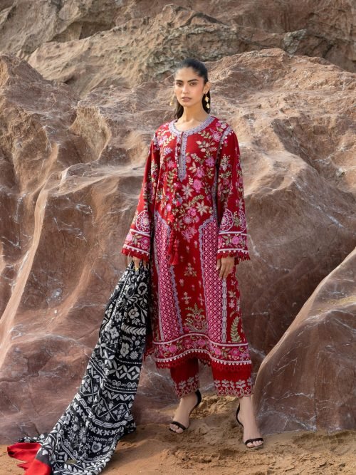 Siraa Luxury Lawn - Laal Embroidered Suit